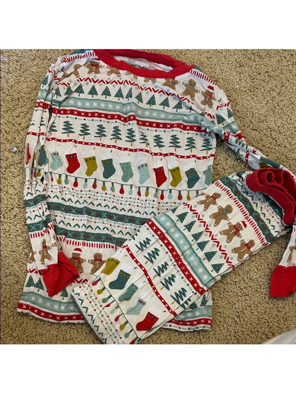 Little Sleepies Holiday Gingerbread & Stocking Pajama Set - Red, Green, Teal